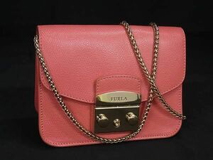 1円 ■美品■ FURLA フルラ メトロポリス レザー クロスボディ ショルダーバッグ ポシェット 斜め掛け レディース ピンク系 FD5553