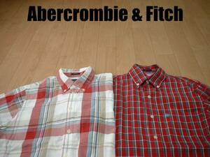 即戦力2着セットAbercrombie & Fitch好配色チェックシャツ美品ボタンダウンS(JPN-M程)正規アバクロンビー&フィッチ半袖&長袖