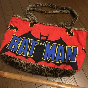 バットマン Batmanヒーロー　ジョーカーDCコミック80s 90sパンク　ロック　ビンテージ古着リメイク一点ものトートバック　ヒョウ柄ファー