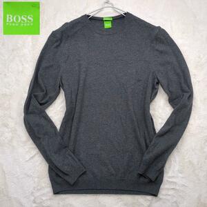 【美品】 HUGO BOSS ヒューゴボス セーター インナー ロゴマーク カシミヤ混 ビジネス メンズ グレー M (L相当)