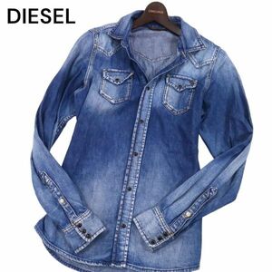 DIESEL ディーゼル 通年 ヴィンテージ加工★ 長袖 ウエスタン デニム シャツ Sz.S　メンズ インディゴ　I4T01447_4#C