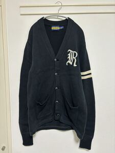 RUGBY RALPH LAUREN エルポーパッチ カーディガン　 【 L 】 ブラック 黒 スエードレザー