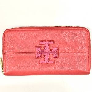 12496　TORY BURCH トリーバーチ 長財布 レザー デカロゴ シボ革 赤