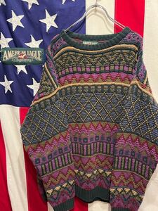 ★90s★USA製★AMERICAN EAGLE Outfitters★アメリカンイーグル★コットンニット★セーター★総柄★綿100%★Lサイズ★ヴィンテージ★