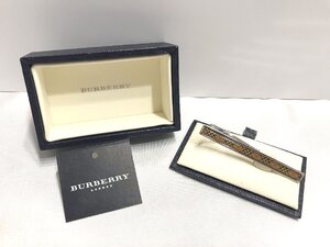 ■【YS-1】 美品 ■ バーバリー Burberry タイピン ■ チェック柄 ブラウン系 × シルバー系 全長6cm ■ 元箱有 【同梱可能商品】■D