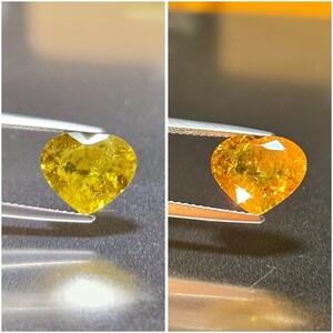 超激レア！稀少カラーのイエロー！カラーチェンジ！3.720ct！ハートシェイプカットのガーネット！