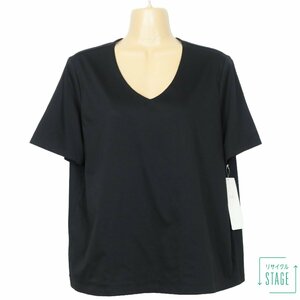 【極美品・紙タグあり】レリアン★大人上品♪半袖Tシャツ カットソー 大きいサイズ13 コットン100！レターパック可 黒系 z7789