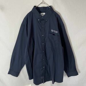 WEAR GUARD 長袖ワークシャツ 古着　XLサイズ　ダークネイビー　ボタンダウン 刺繍ロゴ　WORK WEAR