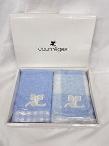 新品　未使用 クレージュ　タオルセット　2枚 ウォッシュタオル　courreges チェック　ブルー