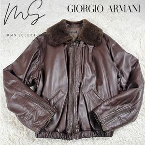 最上位ランク黒タグ◆GIORGIO ARMANI◆ジョルジオアルマーニ レザーフライトジャケット A-2タイプ Lサイズ