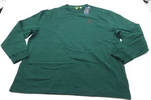 【送900円】5075　未着用品　Polo by Ralph Lauren　コットンロングスリーブTシャツ　ロンT　綿100%　メンズ　グリーン系　ロゴ刺繍　XXL