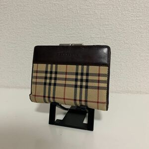 良品　Burberry バーバリー　ノバチェック 折り財布 がま口　ブラウン系