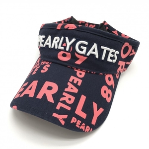 【超美品】パーリーゲイツ サンバイザー ネイビー×ピンク ロゴ総柄 コットン100％ FR ゴルフウェア PEARLY GATES