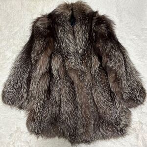 1円　ボリューム　毛皮　リアルファー　ファーコート　シルバーフォックス　peltex ホック留め　silver fox サイズF フリーサイズ