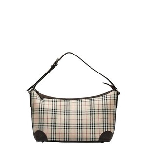 バーバリー ノバチェック ワンショルダーバッグ ハンドバッグ ブラウン キャンバス レザー レディース BURBERRY 【中古】