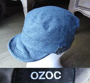 OZOC オゾック　ウール混 キャップ　グレー　帽子　メタル バッチ付き
