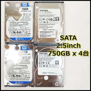 《送料無料》SATA 2.5inch HDD Western Digital 750GB x 2台 東芝 750GB x 2台 合計4台 《全て正常動作確認済・フォーマット済》 [管番503]