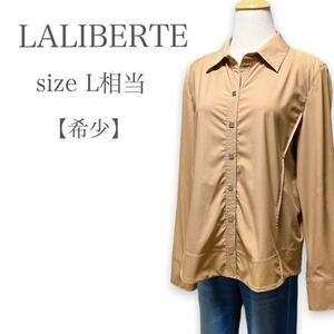 T201★希少★LALIBERTE ラリベルテ スタッズボタ 肩パット シャリ感 長袖シャツ Lサイズ相当 品質タグ無し ベーシック ゆったり 古着