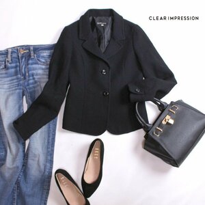 美品 クリアインプレッション CLEAR IMPRESSION ■ 冬 毛100％ スーツ ウールジャケット 1 7号 ブラック 黒 フォーマル