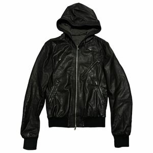 BARNEYS NEW YORK バーニーズニューヨーク フードレザー ライダースジャケット ブラック メンズ サイズ44 Sサイズ相当 イタリア製