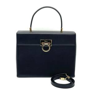 1円 極美品 Salvatore Ferragamo フェラガモ ガンチーニ サフィアーノレザー 2way ハンドバッグ ショルダー ゴールド金具