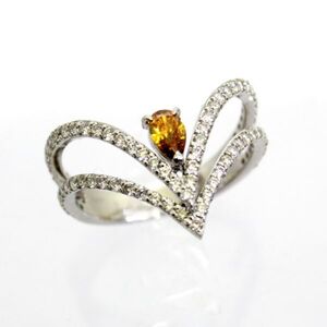 ◎中古美品◎プラチナ　イエローオレンジダイヤ　0.183ｃｔ【SI-1】　ダイヤ　0.52ｃｔ　リング　12号