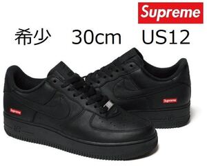 希少 30cm Supreme × NIKE Air Force 1 Low Black US12 シュプリーム ナイキ エアフォース 1 黒Box Logo Sticke付 Tee SB Dunk CU9225-001