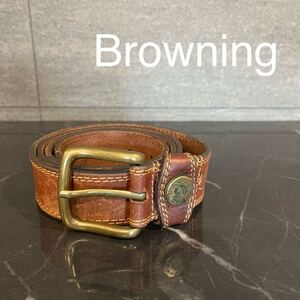 Browning ブラウニング leather belt レザーベルト 本革 キャンプ アウトドア ミリタリー ブラウン 玉mc3055