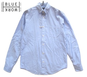 美品日本製!!トゥモローランド ブルーワーク TOMORROWLAND BLUE WORK*爽やかストライプ柄隠しボタンダウンシャツ 1 実寸S 水色