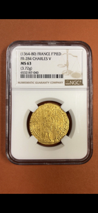 【希少金貨】1364-80年 フランス シャルル５世 ピエ金貨 MS63 NGC