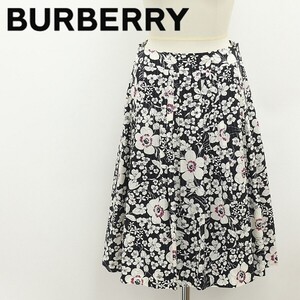 国内正規品◆BURBERRY LONDON バーバリー ロンドン ラメストライプ×花柄 コットン タック フレア スカート 36