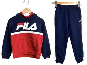 フィラ FILA キッズ セットアップ パーカー パンツ 6 切替 裏起毛 ロゴ コットン ネイビー 赤 レッド 長袖 キッズ