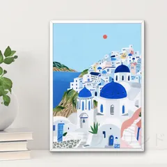 【人気商品】サラデママ ギリシャ 風景 イラスト アート ポスター A4サイズ 21×30cm