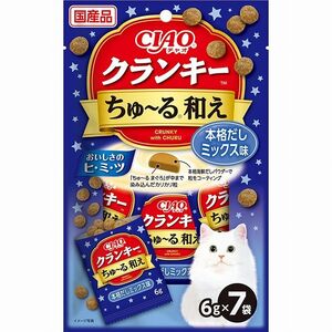 （まとめ買い）いなばペットフード CIAO チャオ クランキーちゅ～る和え 本格だしミックス味 6g×7袋 猫用おやつ 〔×20〕