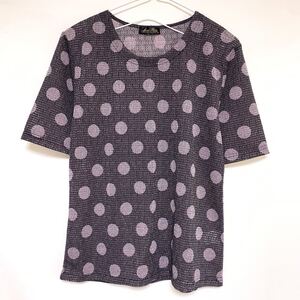 古着 半袖 トップス Tシャツ 総柄 水玉 ドット柄 灰色 グレー ピンク