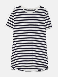 /[1回使用のみ 美品 ザラ ZARA ベーシック Tシャツ S ネイビー 白 ボーダー コットン トップス 定番 洗濯済み 匿名発送]