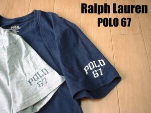 即戦力2着セットRalph Lauren裾ワンポイントクルーネックTシャツ美品S正規POLO67ポロラルフローレン刺繍ポニー杢グレー紺ネイビー