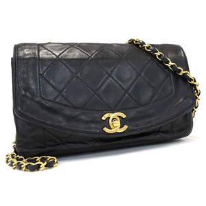 1円 ◎CHANEL シャネル チェーンショルダーバッグ ダイアナフラップ ココマーク レザー ブラック ゴールド金具◎E.Dsr.tI-25