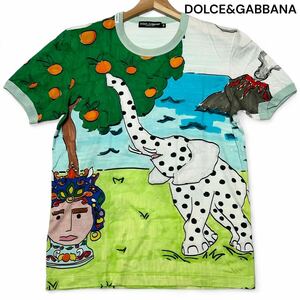 美麗品◎XLサイズ位!!ドルチェ&ガッバーナ【幻の希少モデル】DOLCE&GABBANA 総柄 半袖 Tシャツ ゾウ プリント コットン100% 春夏◎メンズ