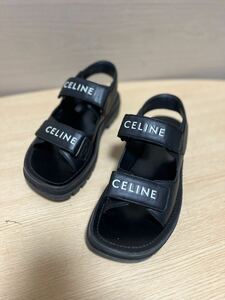 CELINE セリーヌ 》ベルクロストラップ サンダル 38レザー ブラック 厚底 ロゴ 