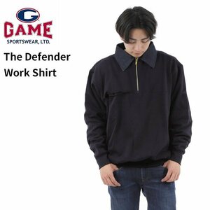 【サイズ L】 Game Sportswear ゲームスポーツウェア ハーフジップ スウェット ネイビー The Defender Work Shirt 無地 男性 メンズ