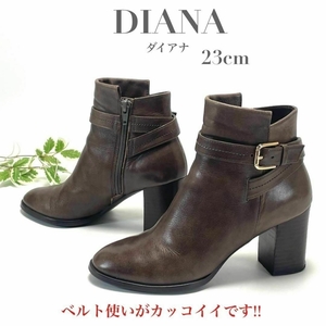 DIANA ダイアナ ブーティ ショートブーツ ショート ブーツ ブラウン 茶色 23cm ラウンドトゥ ベルト レディース ロゴ ブランド　　 