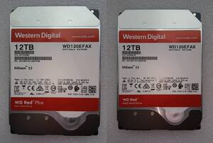 WD Red HDD 12TB x2（計24TB） Western Digital WD Red WD120EFAX CMR 5400rpm ※12960時間、17461時間