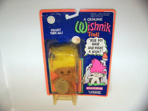 Vintage Lucky Wishnik Troll Yellow Hair 3" Good Luck Troll Doll on Card Uneeda 海外 即決