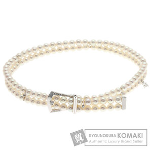 MIKIMOTO ミキモト ベビーパール 真珠 2連 チョーカー ダイヤモンド ネックレス K18ホワイトゴールド レディース 中古