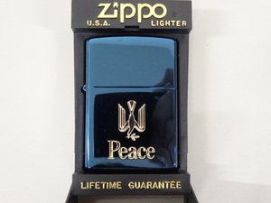 1999年製 ZIPPO ジッポ Peace ピース ブルーチタン 青 ゴールドインナー オイル ライター USA