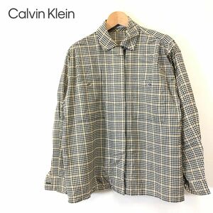 1H1296-F◆ old ◆ Calvin Klein カルバンクライン 長袖シャツ ブラウス チェック 柄 ◆ sizeL ウール イエロー 古着 レディース