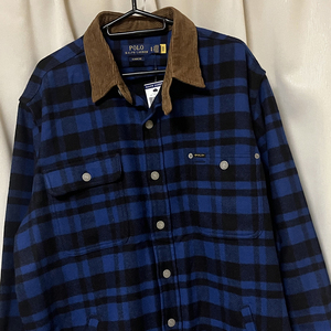 XLサイズ 新品 ラルフローレン POLO RALPH LAUREN チンスト チェック ウールシャツ ウールジャケット 4ポケット 青黒 襟コーデュロイ RRL