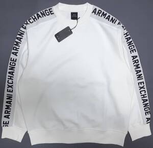 [新品] ARMANI EXCHANGE　テーピングロゴ入り【メンズ・スウェット(トレーナー)】◆2024年春夏モデル　サイズ：XL(52相当)　◆色：白系