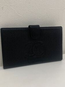 CHANEL シャネル キャビアスキン二つ折り長財布 がま口財布 ブラック